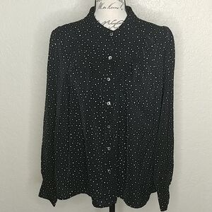 English Factory Button Front Polka Dot Black and White Size S
